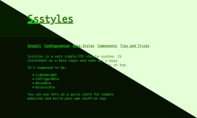 Screenshot of this website with green background and font colors, entirely in a monospace font